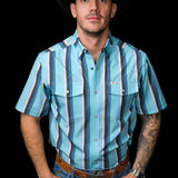 The Tristan Short Sleeve Pearl Snap Shirt in Blue