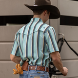 The Tristan Short Sleeve Pearl Snap Shirt in Blue