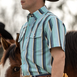 The Tristan Short Sleeve Pearl Snap Shirt in Blue