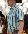 The Tristan Short Sleeve Pearl Snap Shirt in Blue (FINAL SALE)