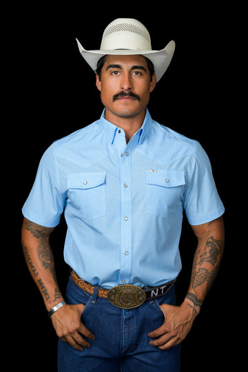The Carson in Light Blue - Short Sleeve Pearl Snap Shirt (FINAL SALE)