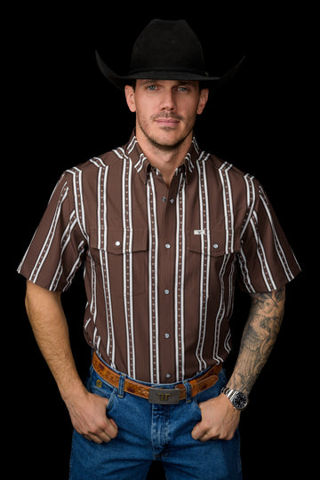 The Tucker Short Sleeve Pearl Snap Shirt in Brown